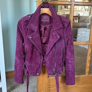 Blank NYC suede leather berry raspberry purple moto jacket